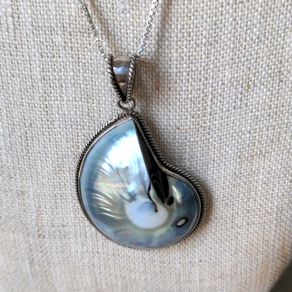 Nautilus sterling silver pendant necklace.New Handcrafted. 24" Italy 925 chain - Picture 2 of 5